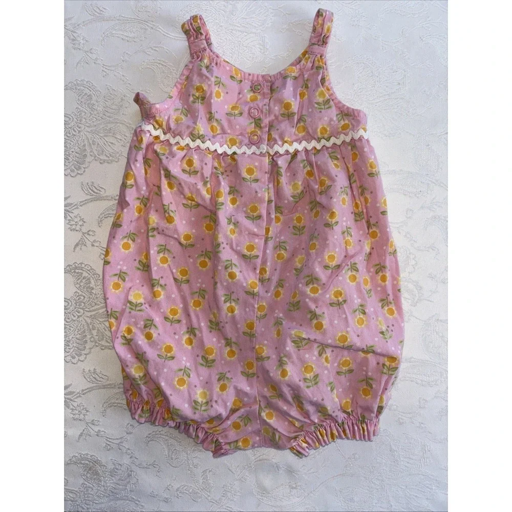 Vintage Y2K Gymboree Romper Embroidered Flowers Bubble Outfit‎ Halter 6-12  2006
